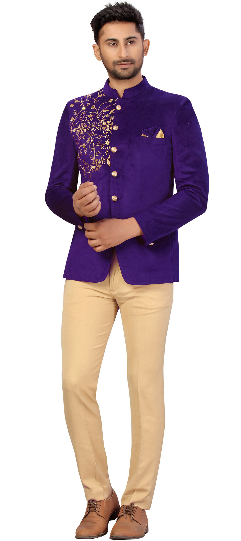 Purple and Violet color Velvet fabric Jodhpuri Suit 1724207