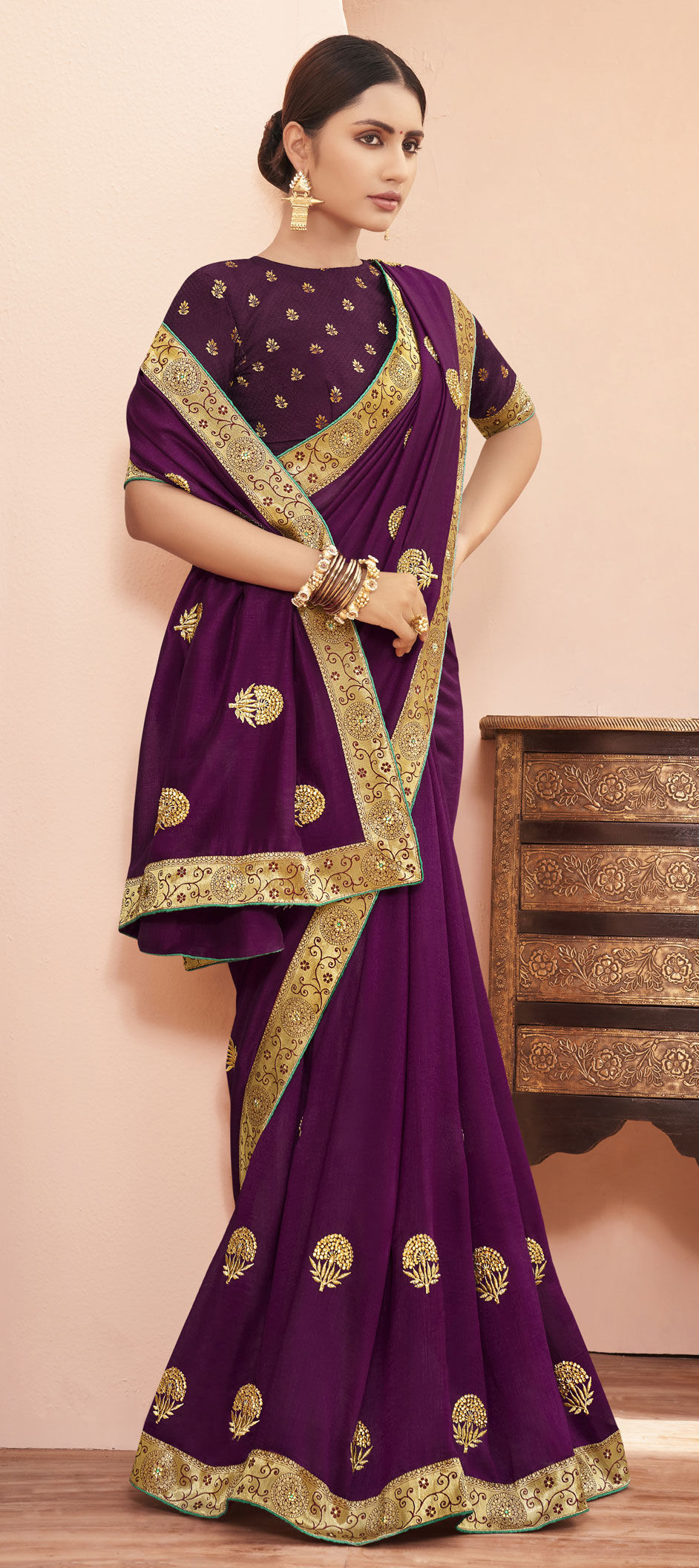 Festive Traditional Purple And Violet Color Art Silk Silk Fabric Saree 1729062 