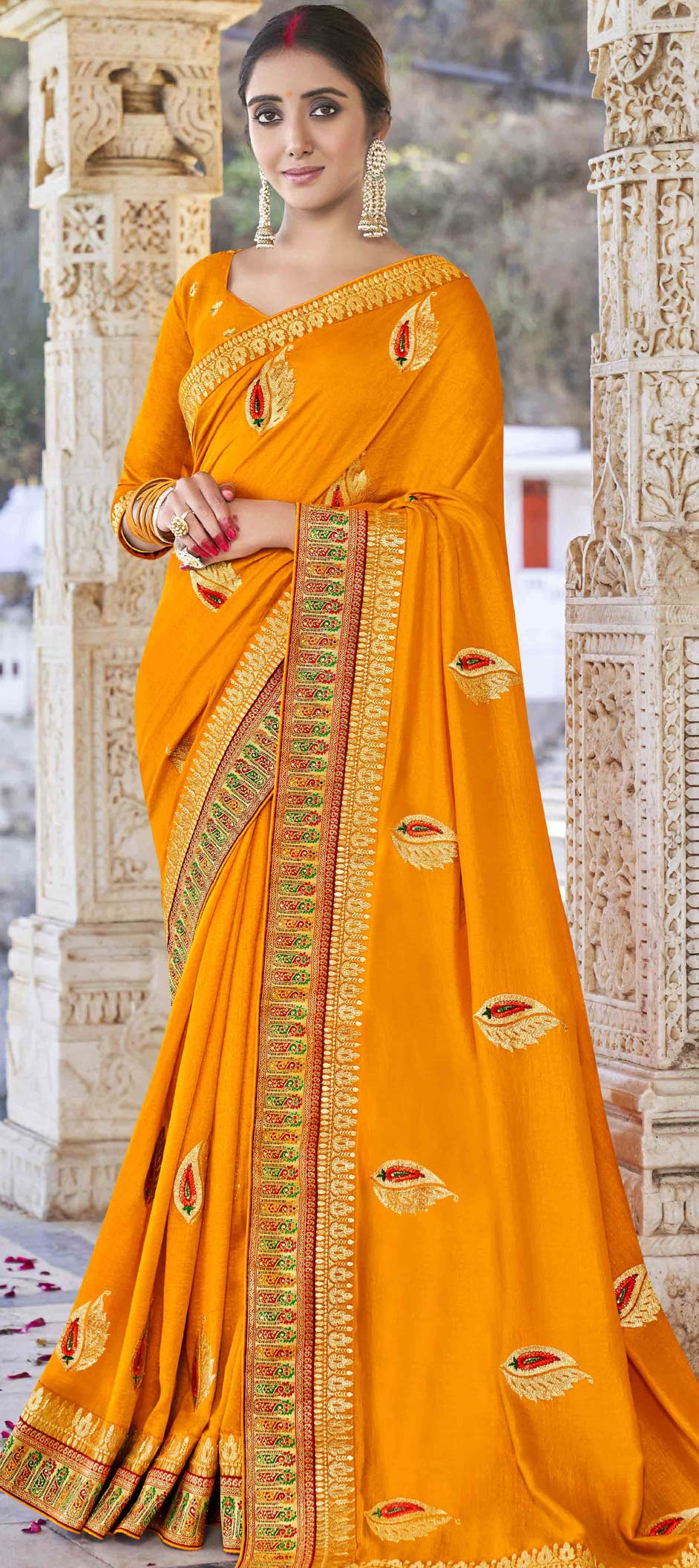 Traditional Yellow Color Pure Zarana Silk Saree main image 0