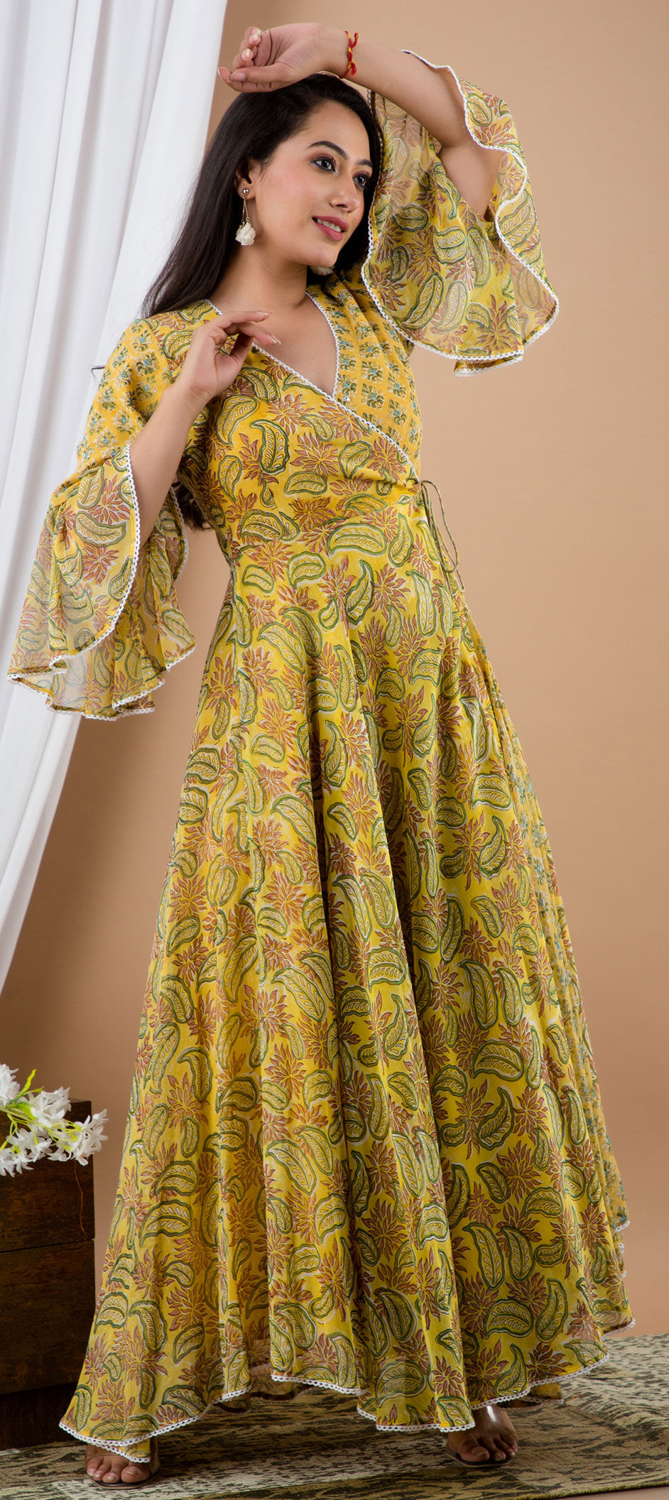 Festive, Party Wear Yellow color Chiffon fabric Dress : 1736788