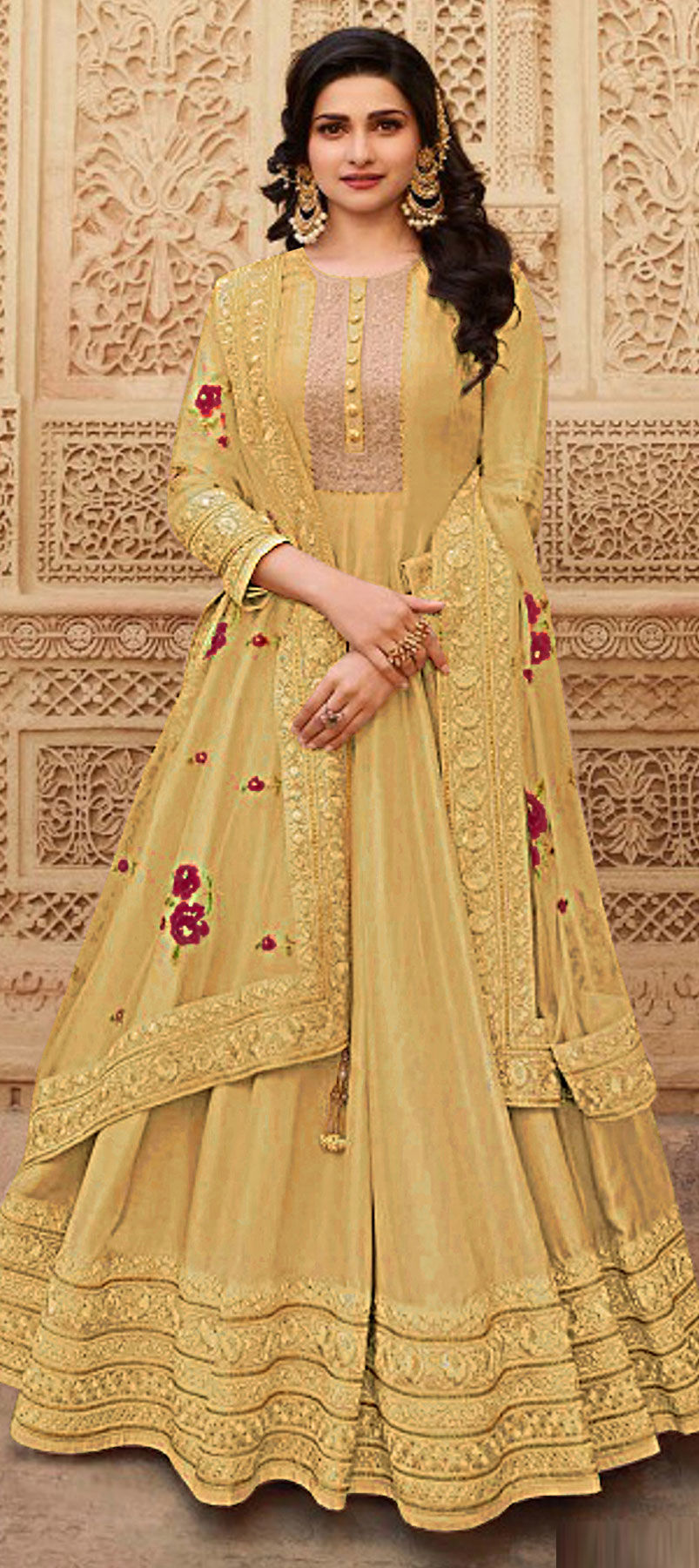 Pastel Yellow Modale Silk Embroidered Festive Salwar Suit