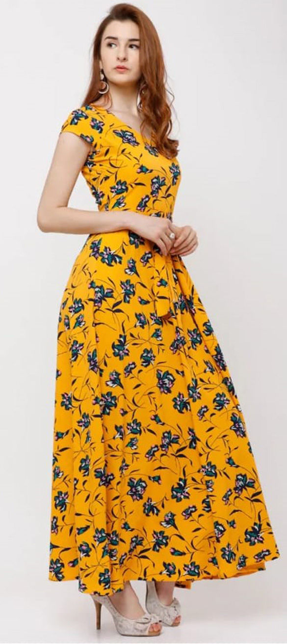 Casual Yellow color Rayon fabric Dress 1742497