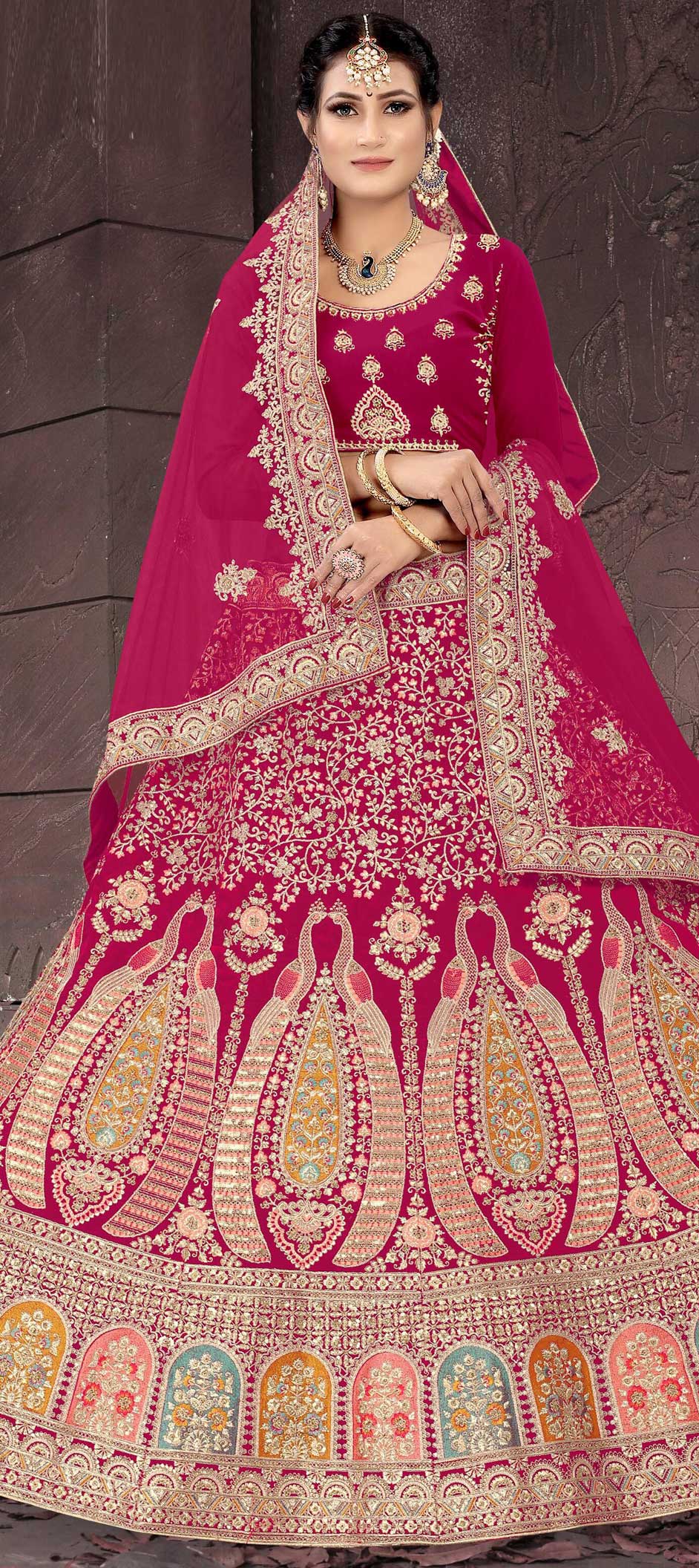 Bridal, Wedding Pink and Majenta color Velvet fabric Lehenga 1745911