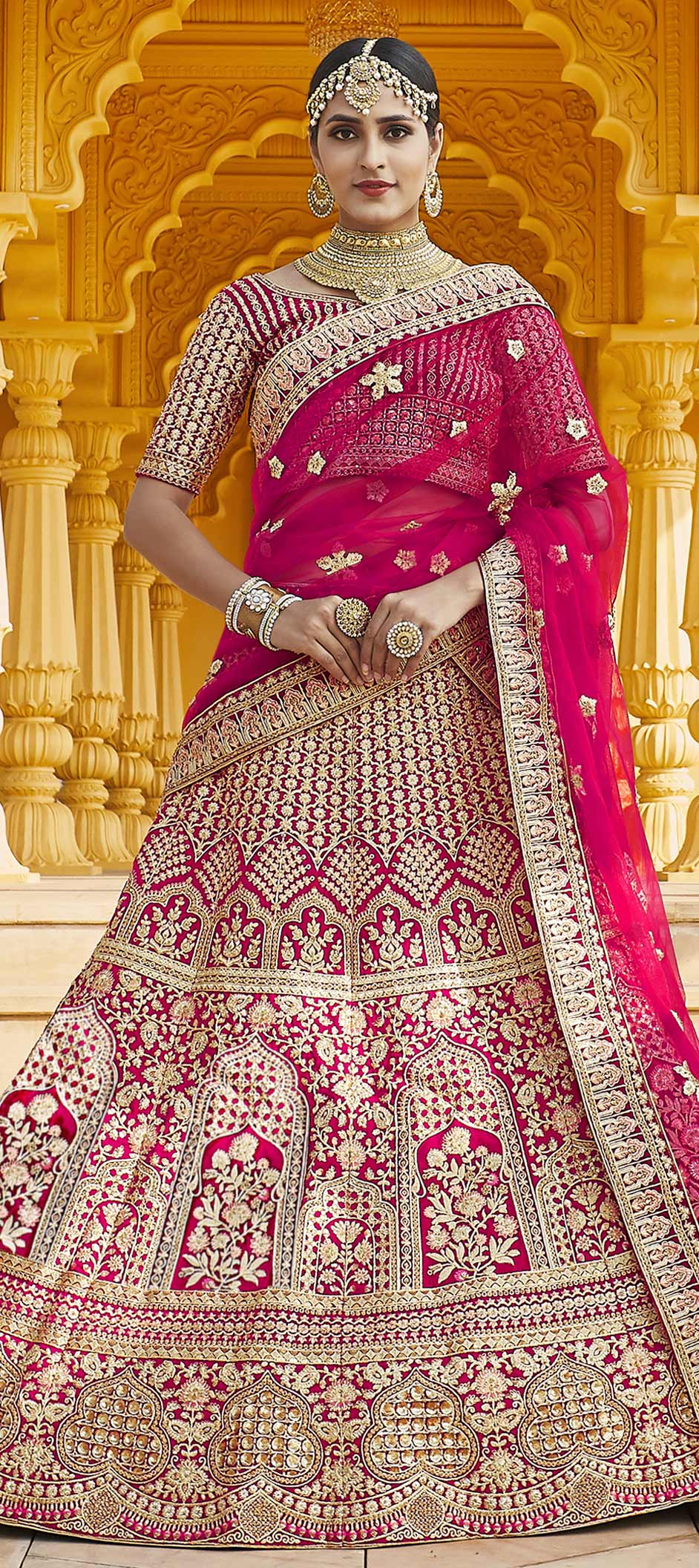 Bridal, Wedding Pink and Majenta color Velvet fabric Lehenga 1749407