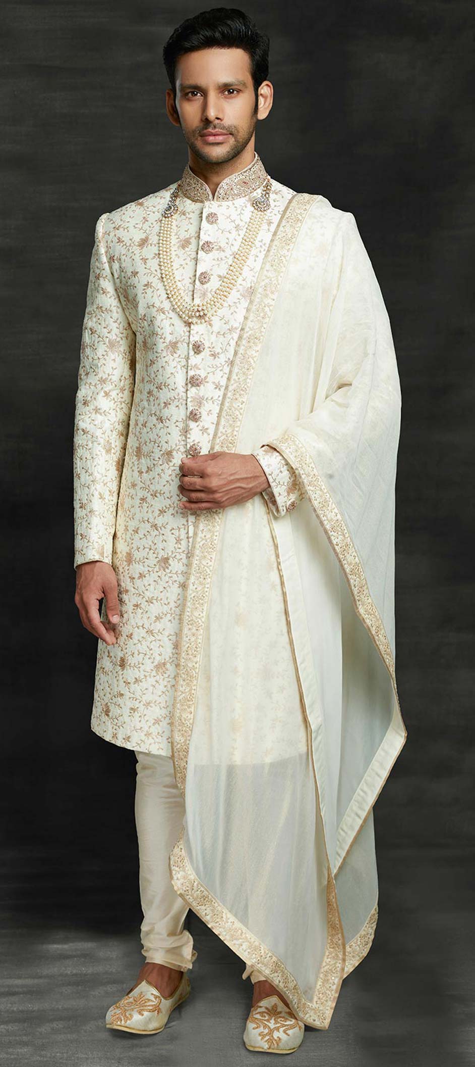 White and Off White color Silk fabric Sherwani : 1752836