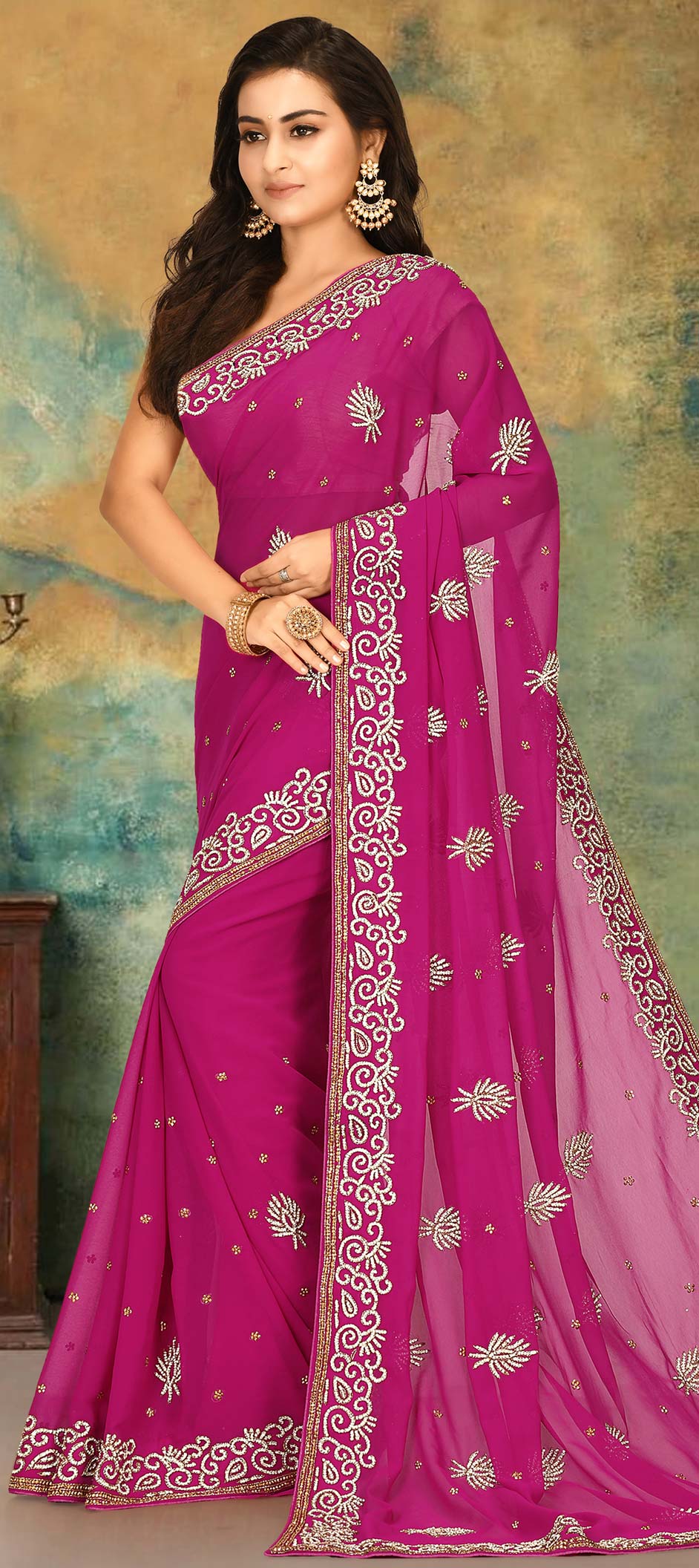 Pure Heritage Silk Wedding Wear Saree In Pink With Embroidery & Crystal  Stone Work - Sale