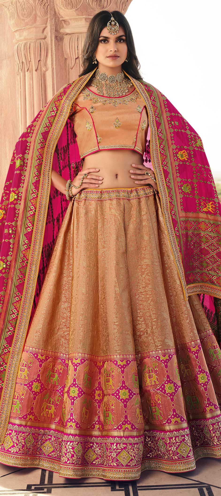 Festive Wedding Multicolor Color Banarasi Silk Fabric Lehenga 1753665 7183