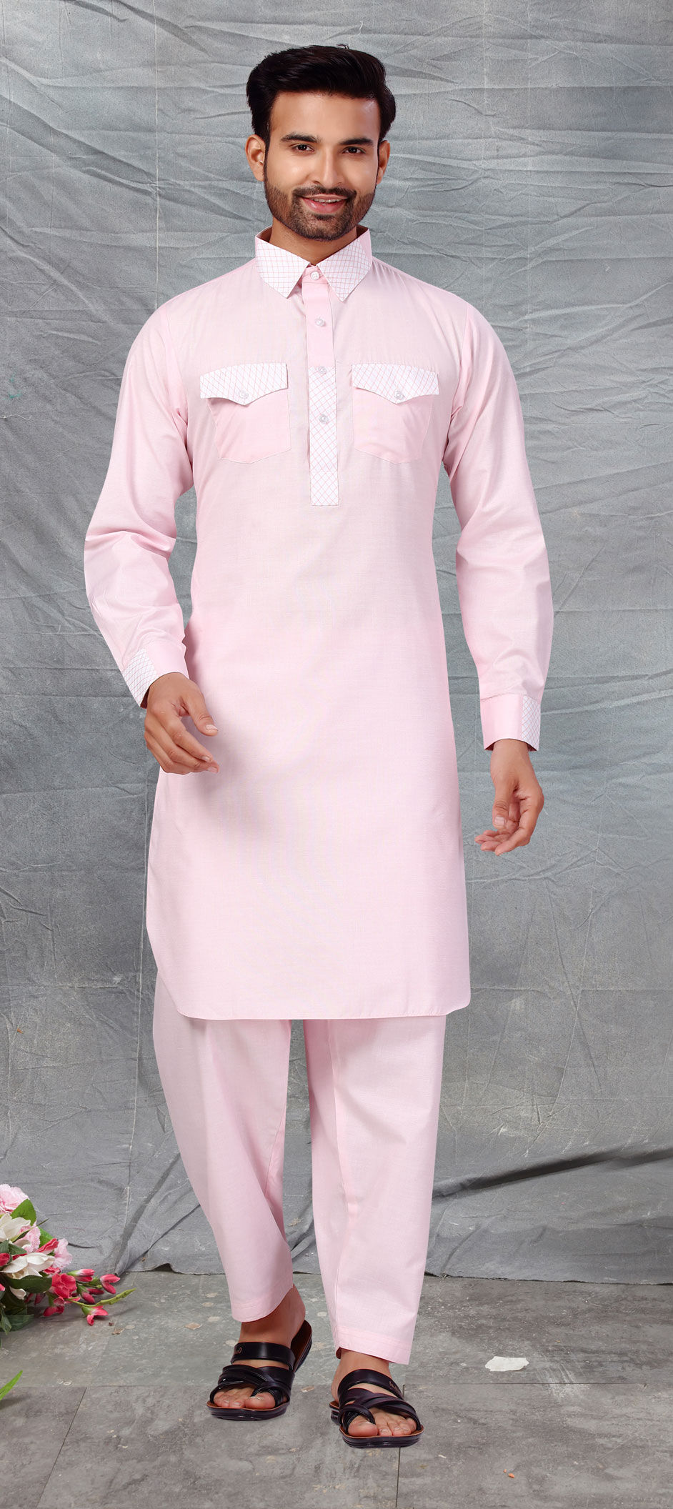 Pink and Majenta color Cotton fabric Pathani Suit 1757763