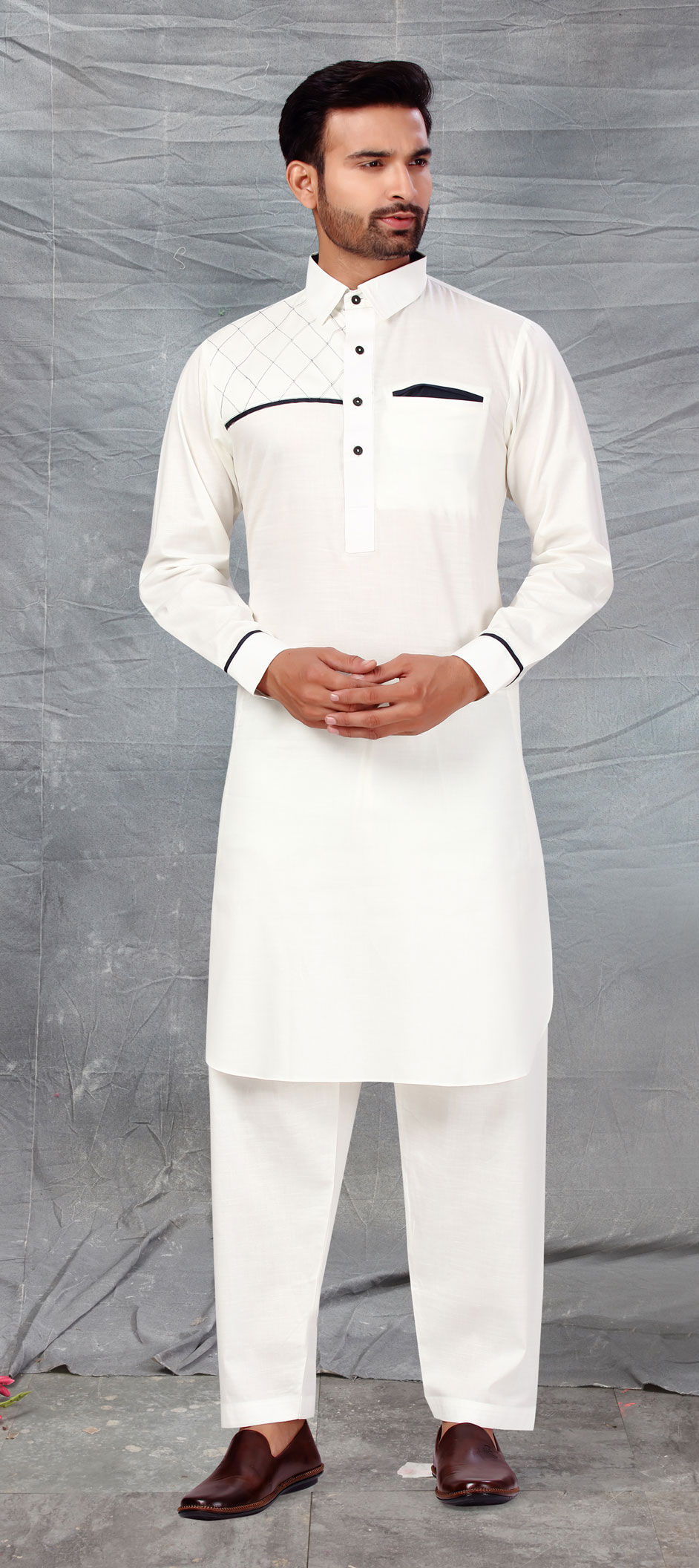 White and Off White color Cotton fabric Pathani Suit 1757787