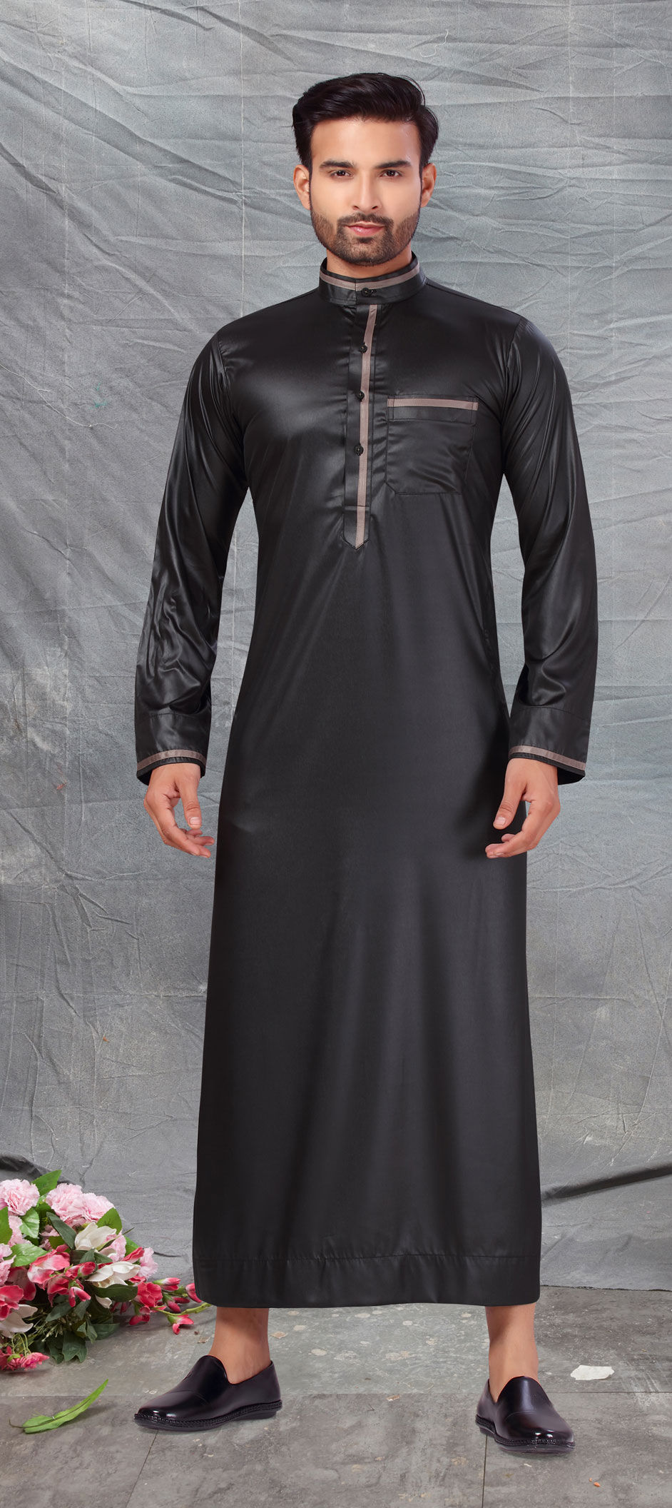 Black And Grey Cotton Straight Kurta