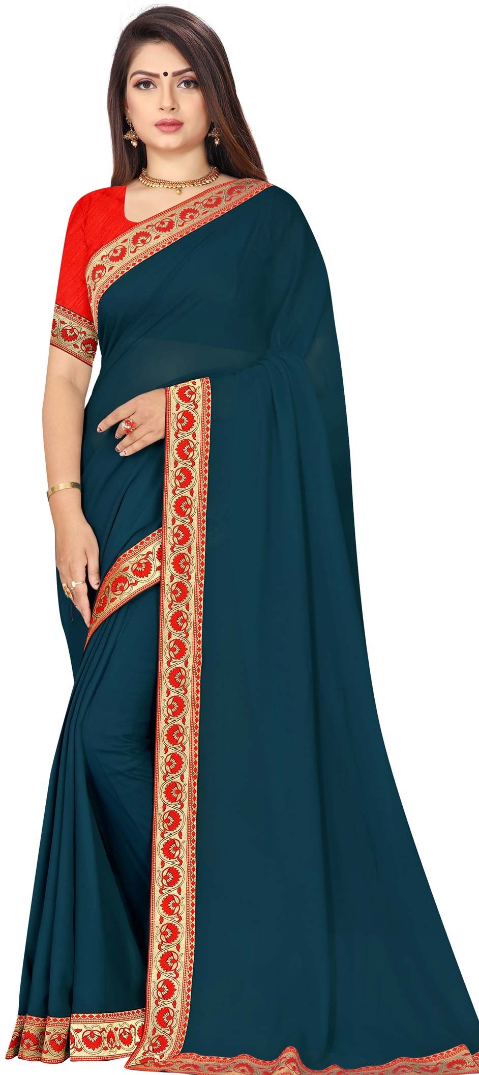 Party Wear Blue color fabric Saree 1762538