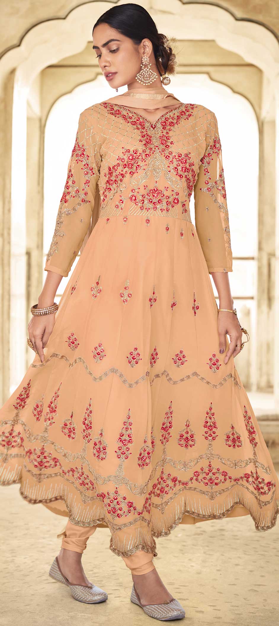 Faux Georgette Pink Embroidered Festive Salwar Suit