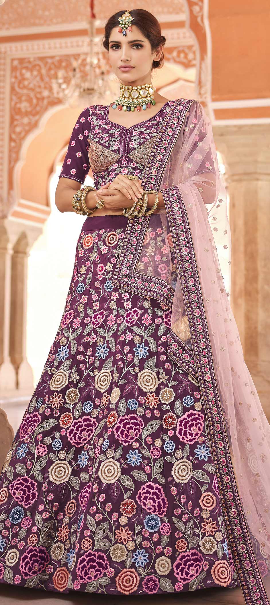 Buy Weaver Story Purple Satin Pure Katan Silk Lehenga Set Online | Aza  Fashions