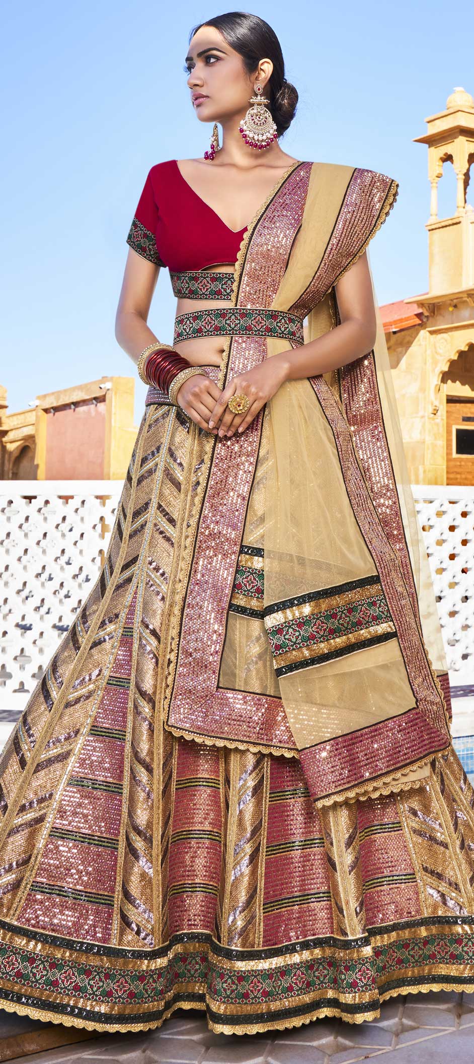 Engagement Mehendi Sangeet Wedding Beige And Brown Color Fancy Fabric Fabric Lehenga 1771487 0042