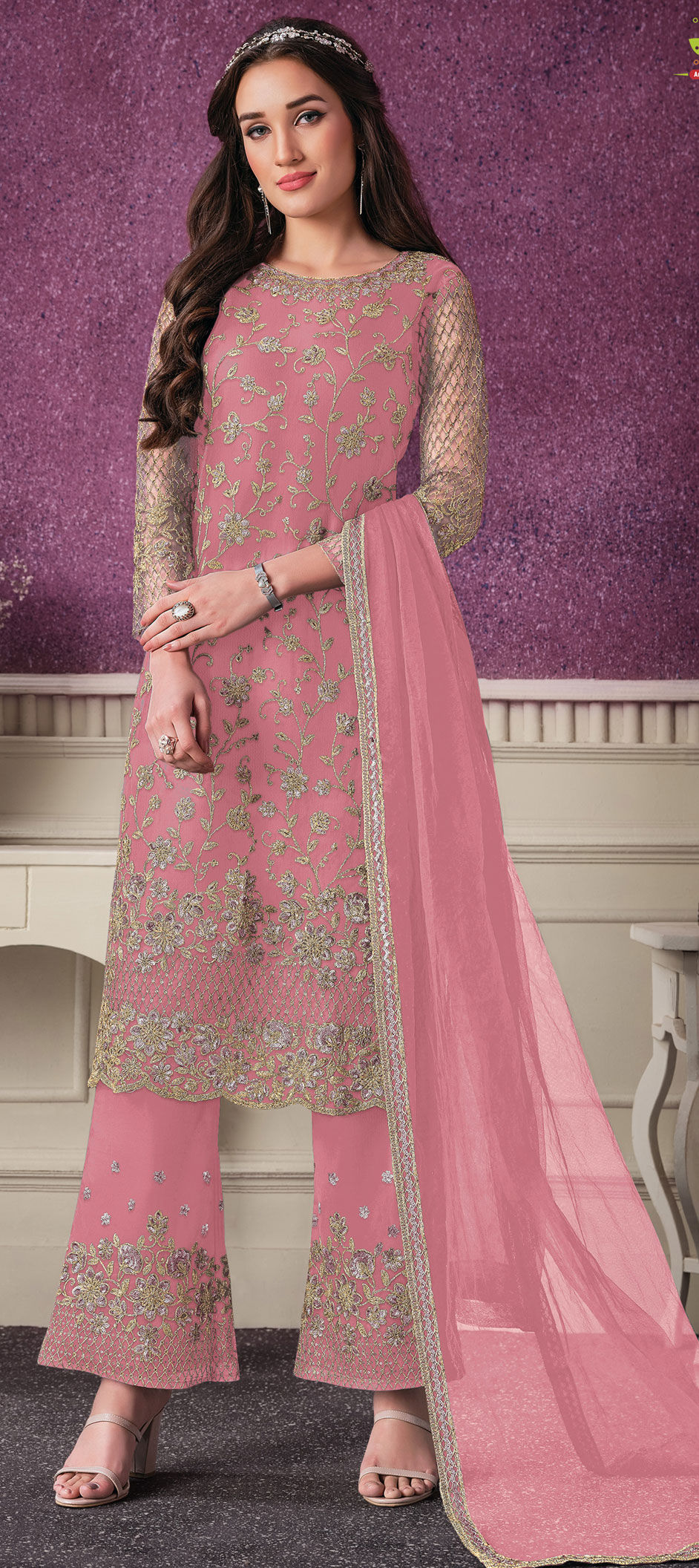 Party Wear Pink and Majenta color Satin Silk fabric Salwar Kameez