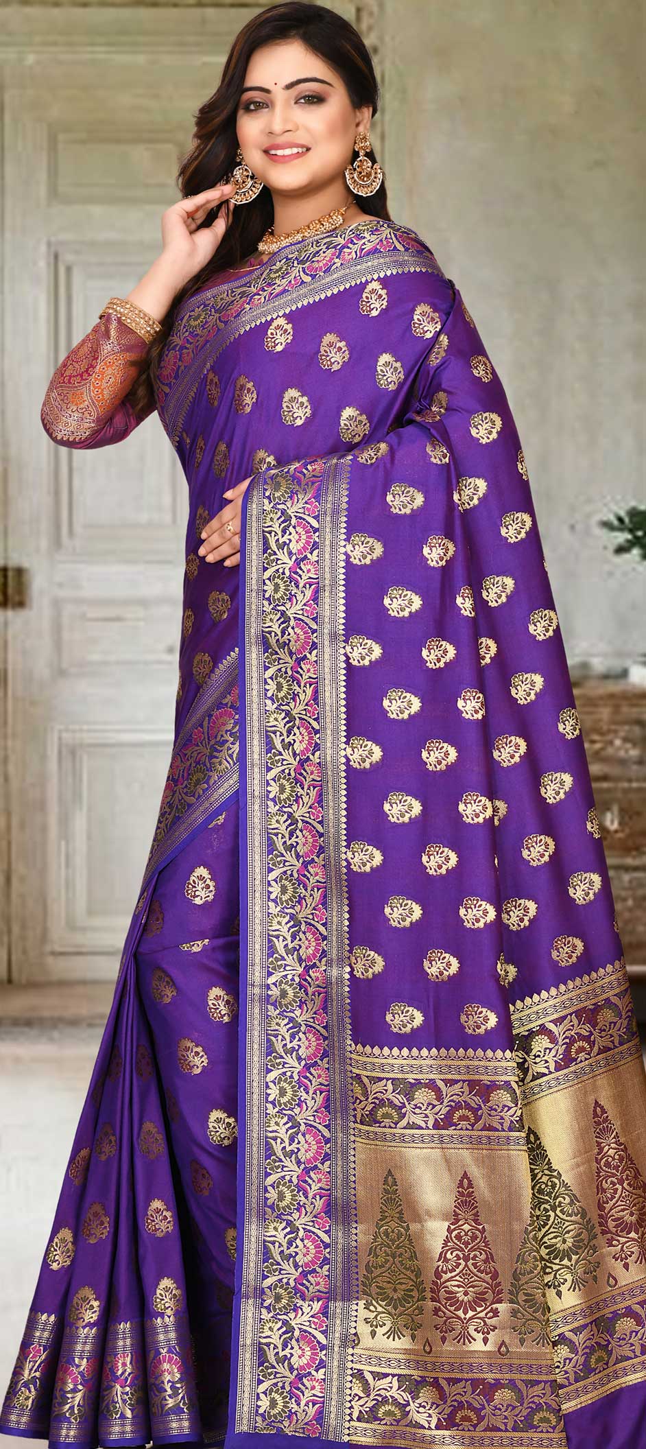 Traditional, Wedding Purple and Violet color Kanchipuram Silk