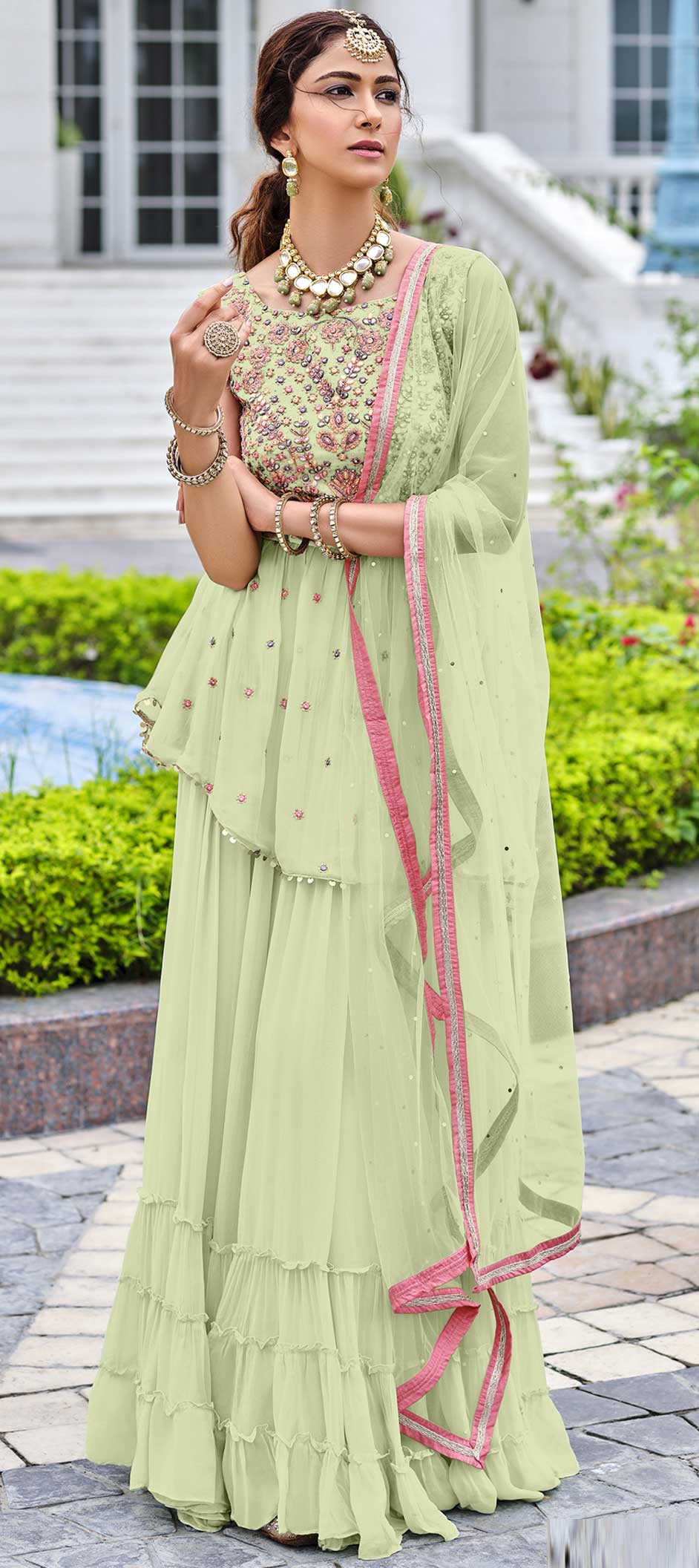 Festive, Party Wear Green color fabric Salwar Kameez 1773200