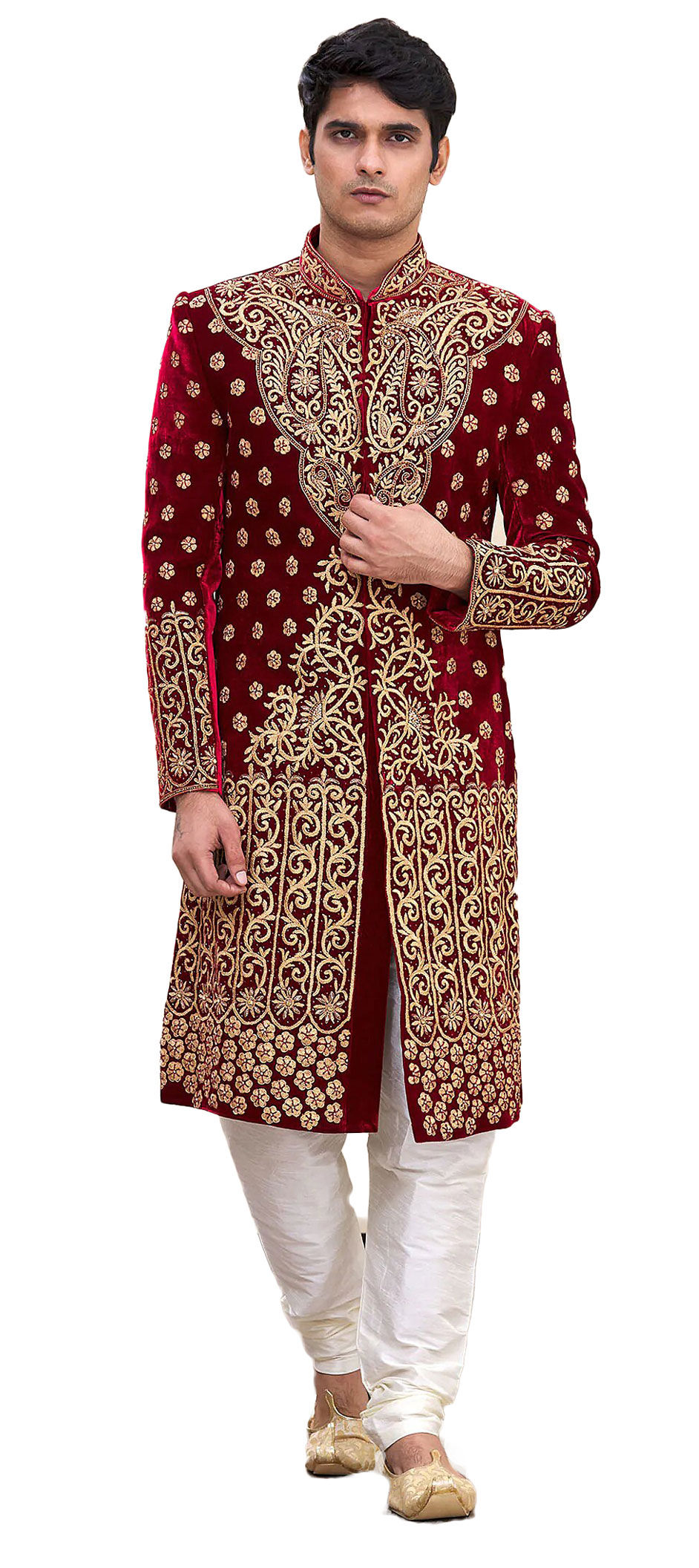 Red and Maroon color Velvet fabric Sherwani 1773958