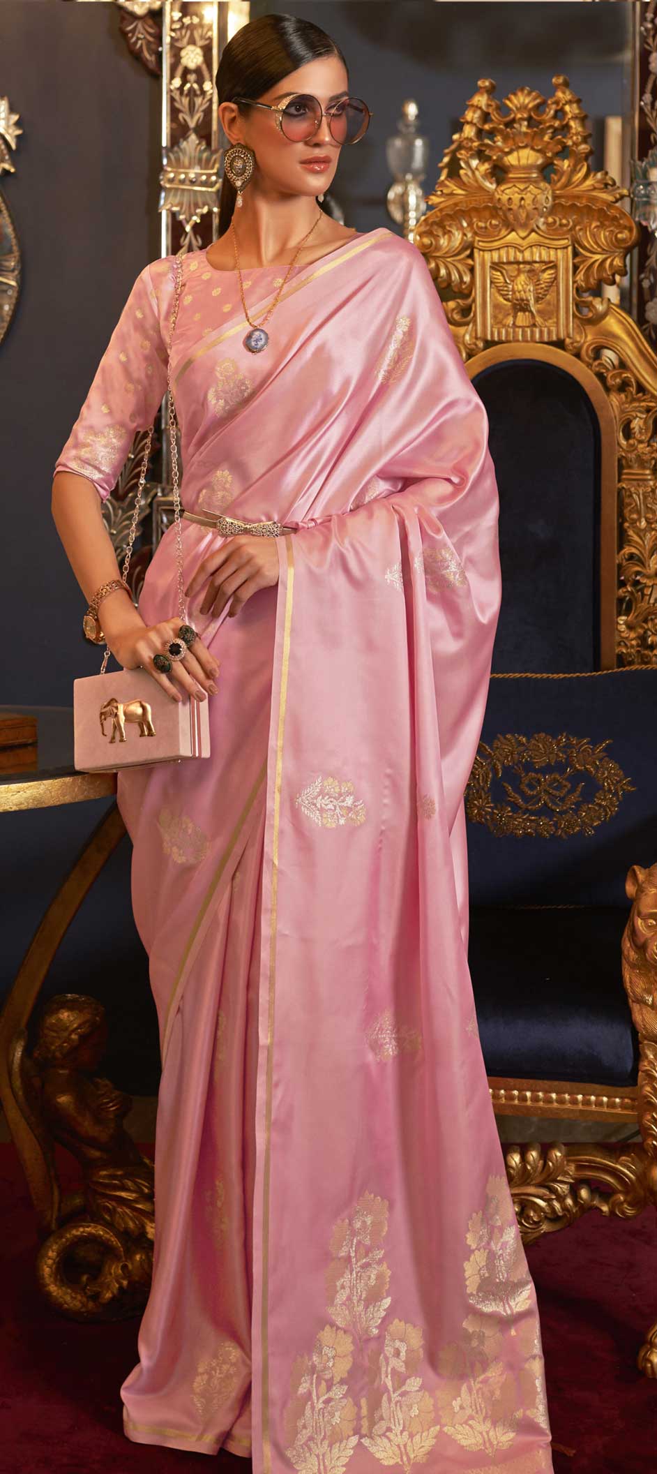 Traditional Pink And Majenta Color Satin Silk Silk Fabric Saree 1774128 0259