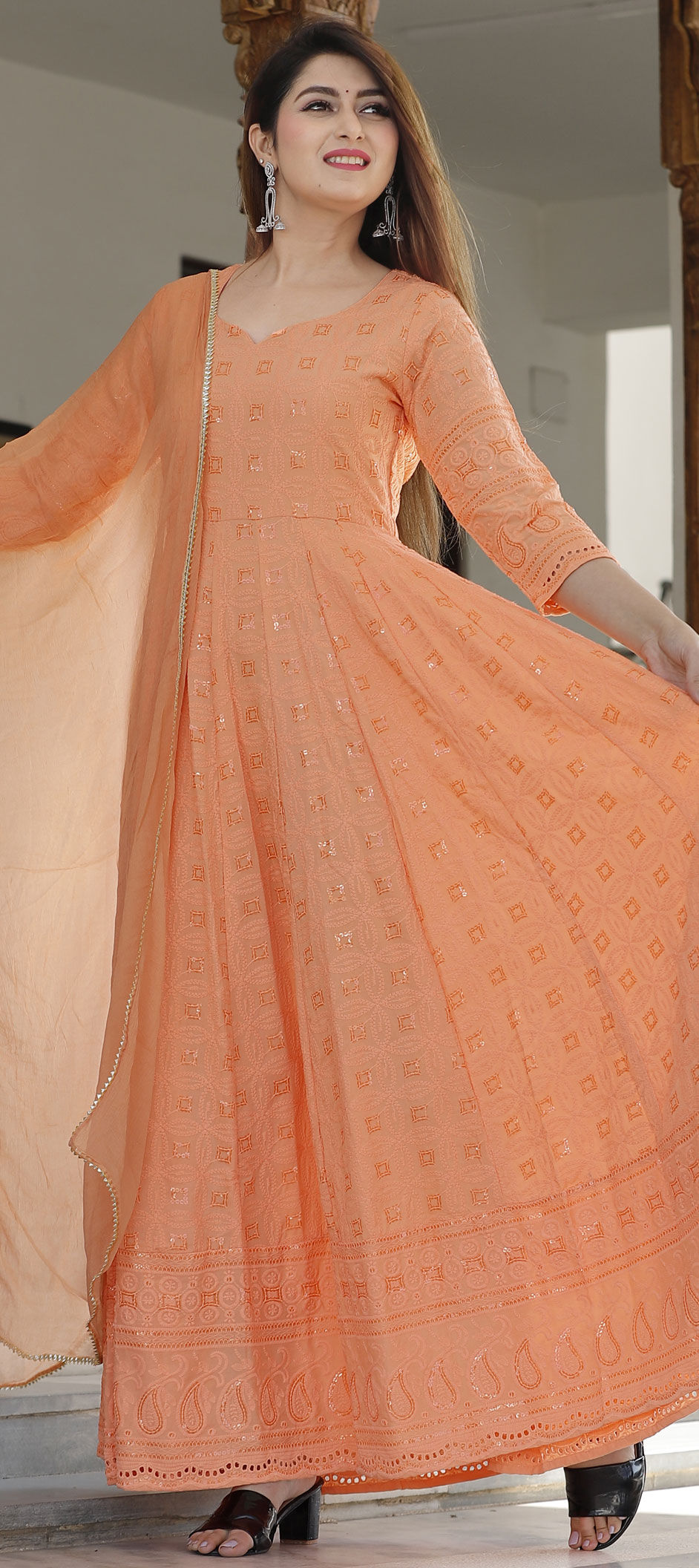 Festive, Party Wear Orange color Rayon fabric Salwar Kameez 1776205