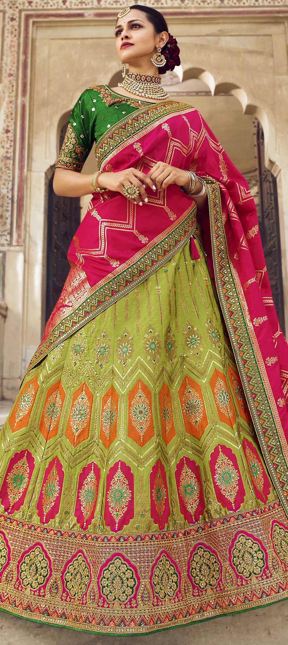 Ladies Parrot Green Embroidered Lehenga Choli at Rs 1750 in Jaipur | ID:  15783084512