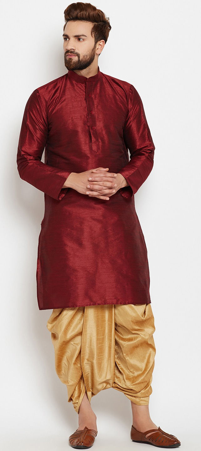 Maroon Kurta Art Dupion Dhoti