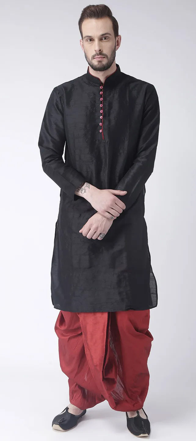 Black Kurta Dhupion Art Silk Dhoti