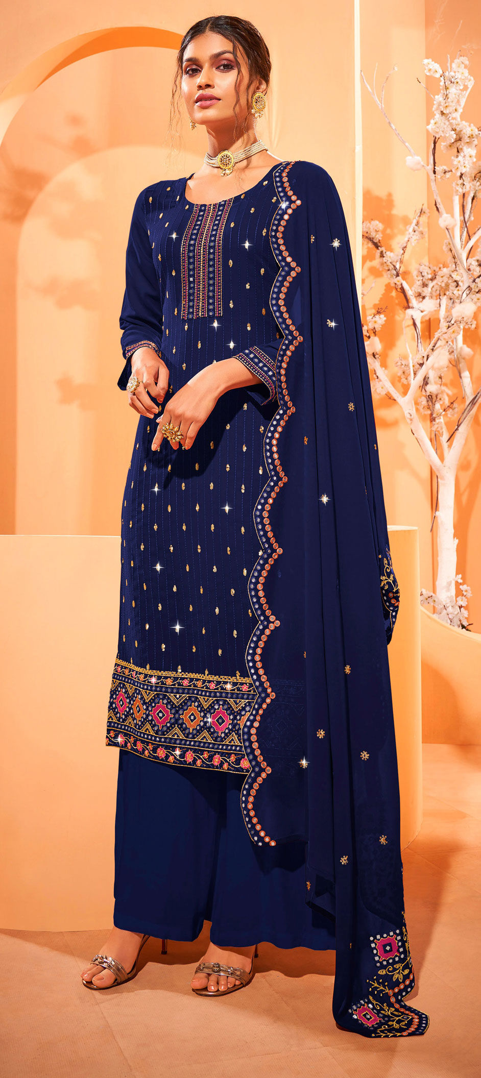 Festive, Party Wear Blue color fabric Salwar Kameez 1784161