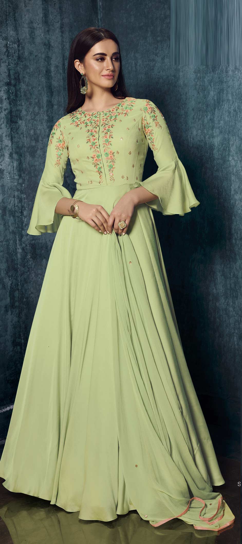 Party Wear Green color Satin Silk fabric Gown 1786374