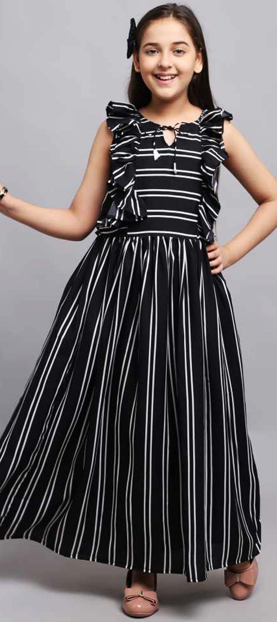 Black and Grey color Blended, Satin Silk fabric Girls Gown : 1786469