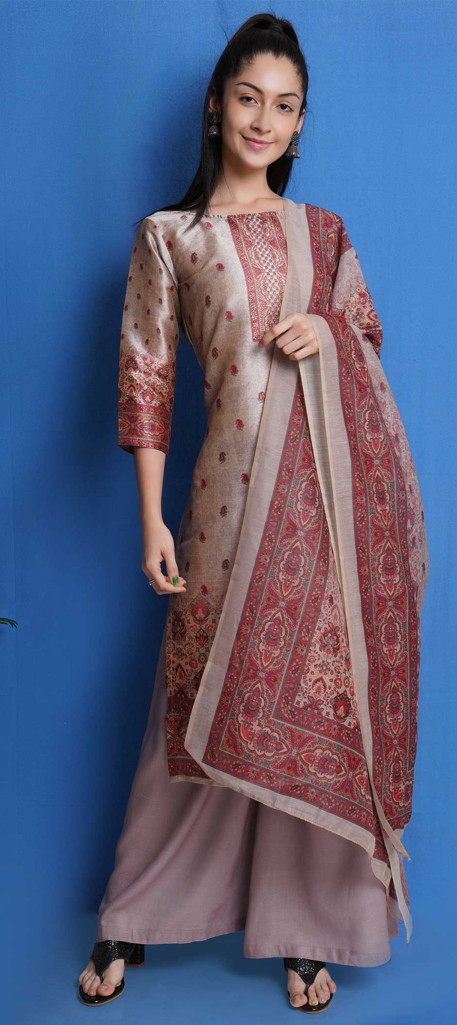 Casual, Party Wear Beige and Brown color Silk fabric Salwar Kameez ...