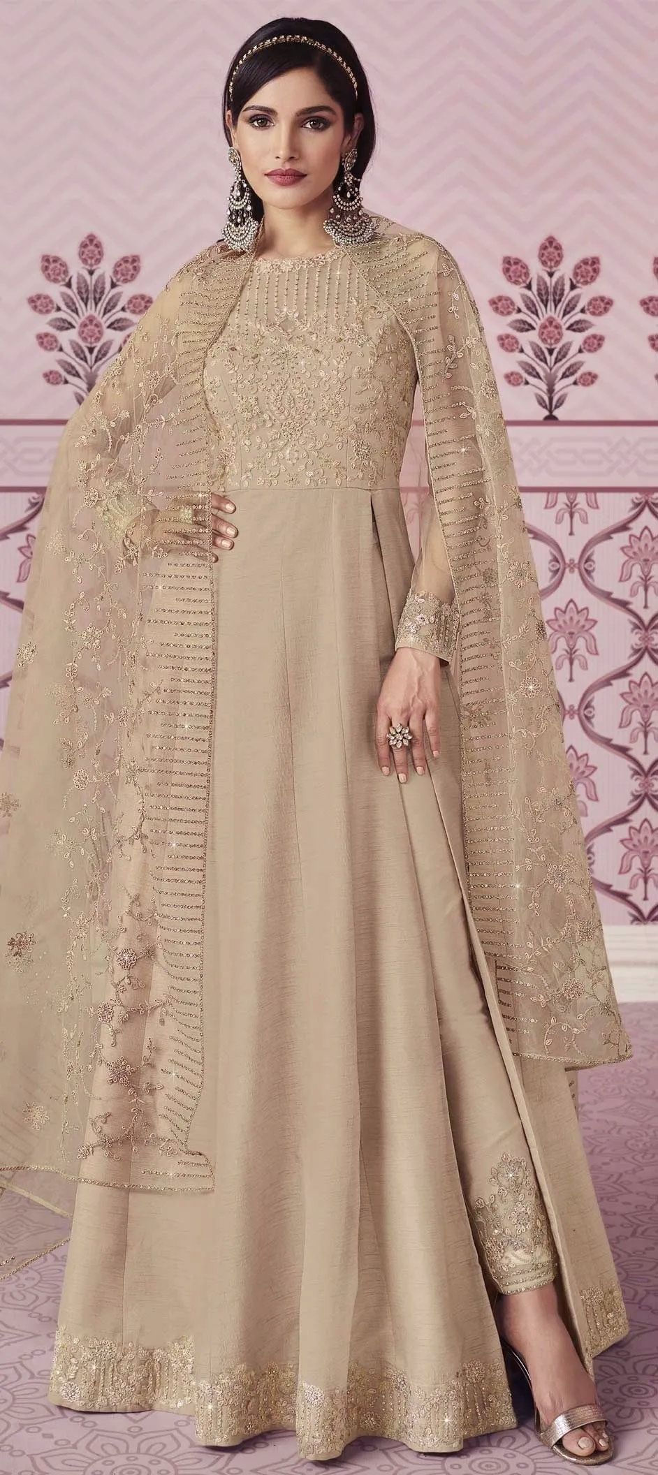 Beige Art Silk Embroidered Teen Girls Salwar Kameez TGSLBS02307767