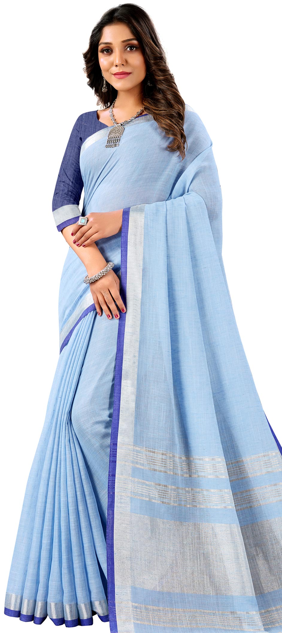 Traditional Blue color Linen fabric Saree : 1788767