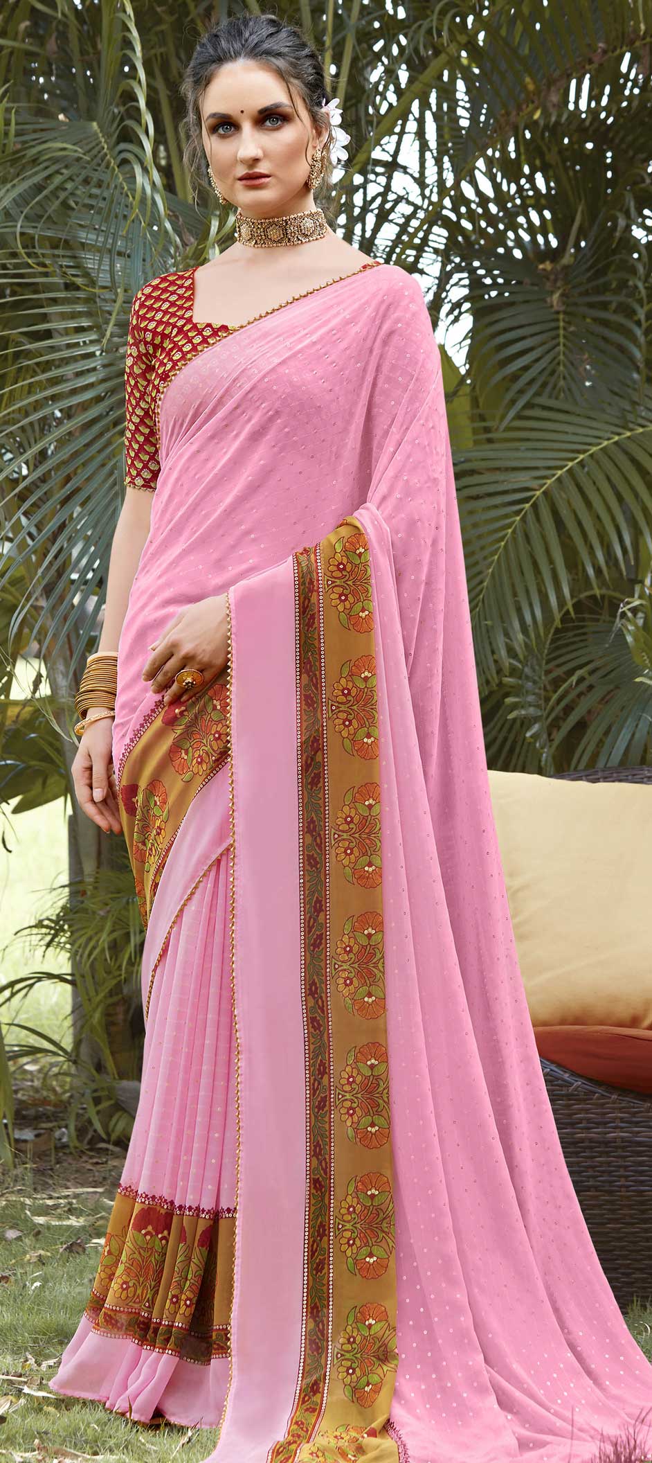 Casual, Party Wear Pink and Majenta color Faux Georgette fabric Saree ...