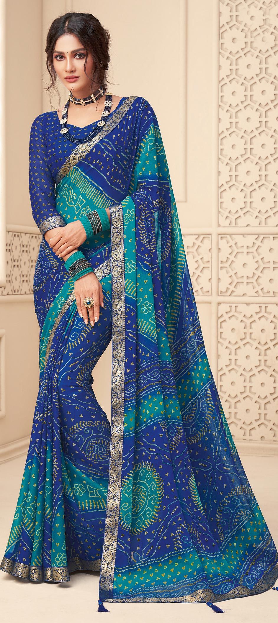 Party Wear Blue color Chiffon fabric Saree 1795368