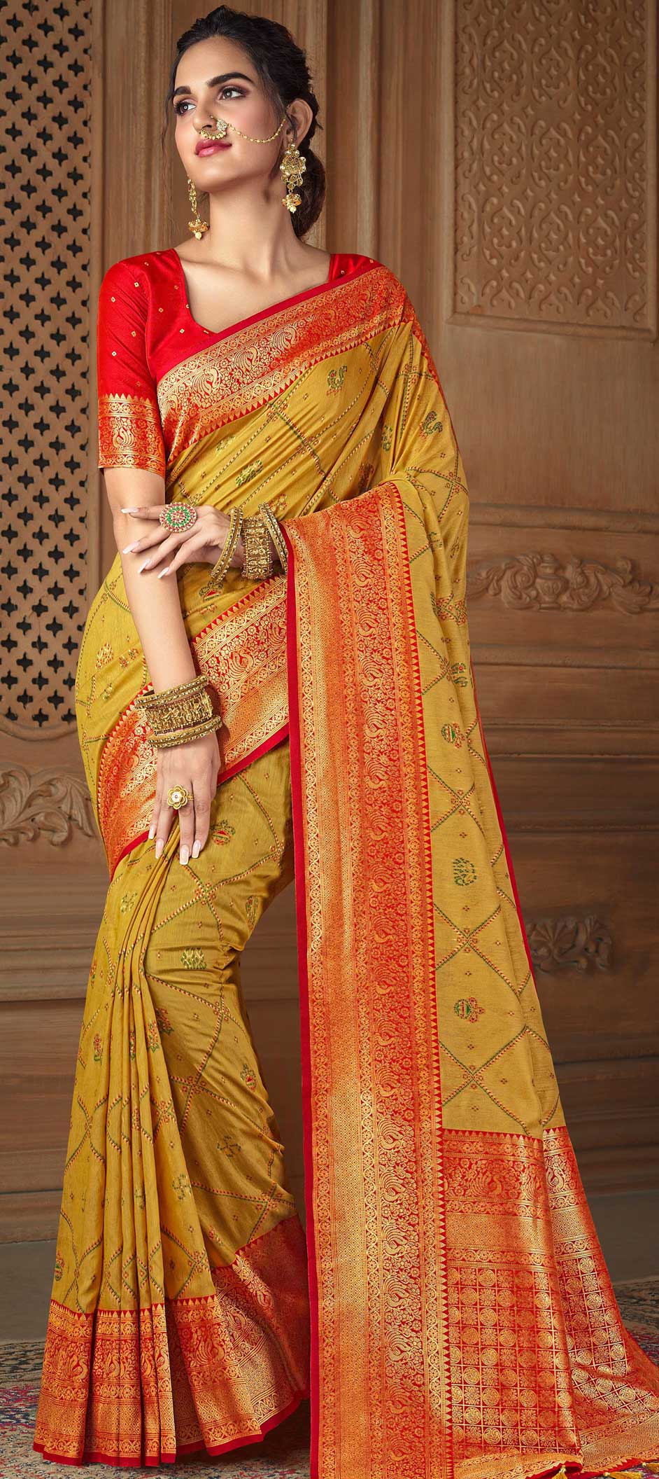 Traditional Wedding Yellow Color Art Silk Silk Fabric Saree 1795652 4012