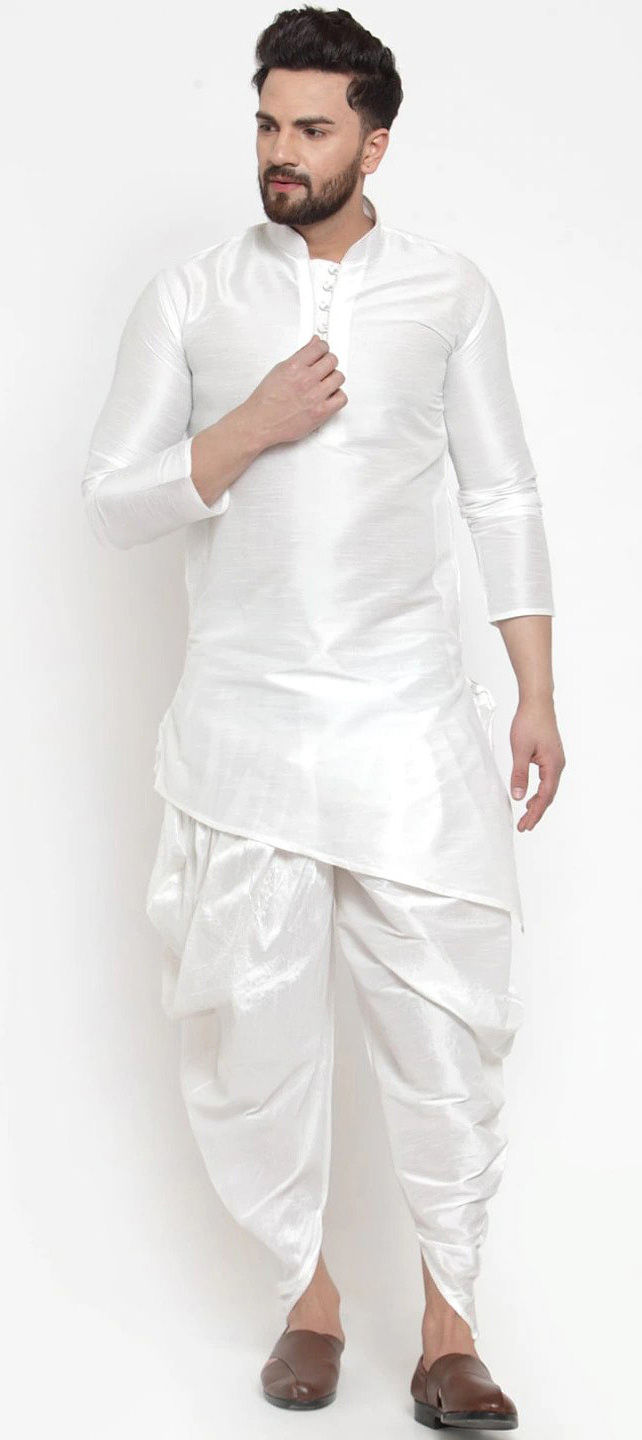 Off White Kurta Art Silk Dhoti main image 1