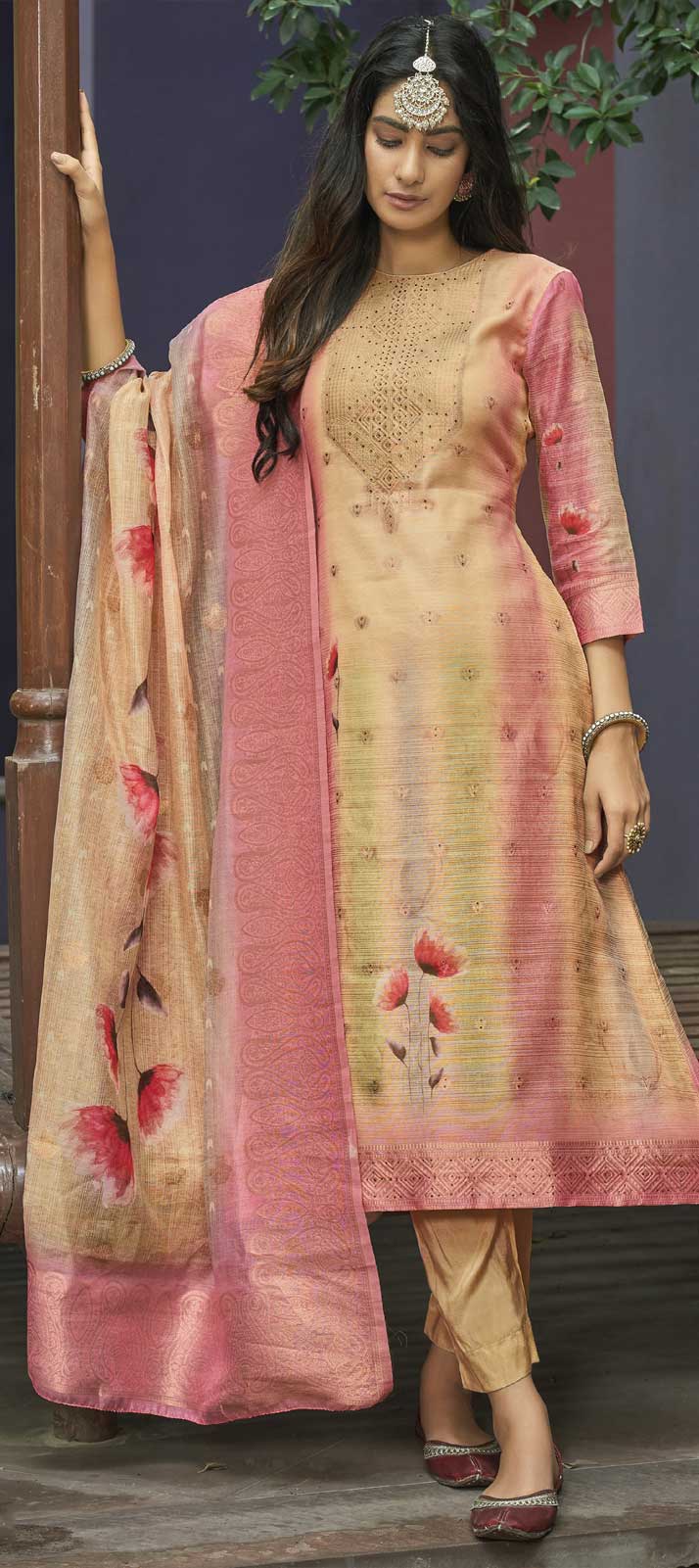Rose Gold Modal Chanderi Cotton Palazzo Salwar Suits