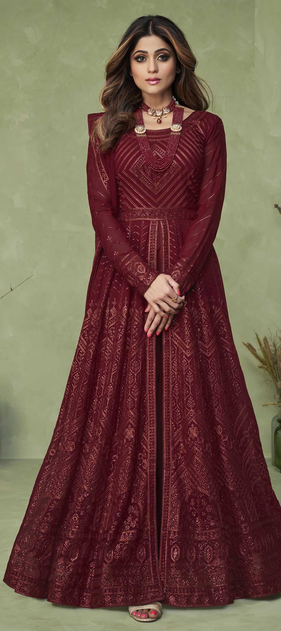 Bollywood Red and Maroon color Georgette fabric Salwar Kameez : 1800825