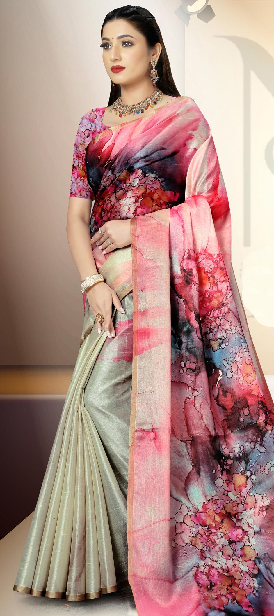 Casual, Party Wear Multicolor color Cotton fabric Saree 1801400