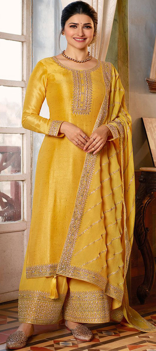 Bollywood, Party Wear, Reception Yellow color Georgette fabric
