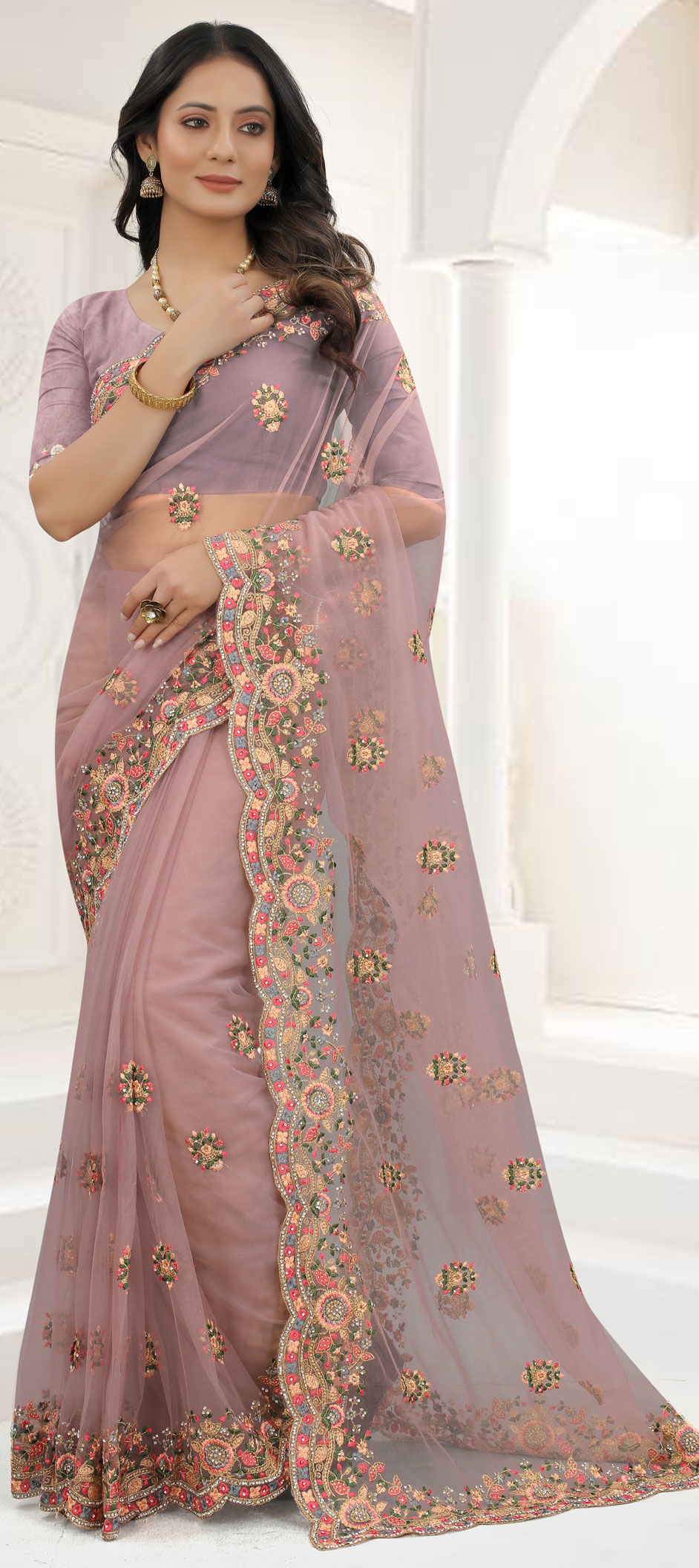 Bridal Party Divine Purple Premium Net Designer Saree