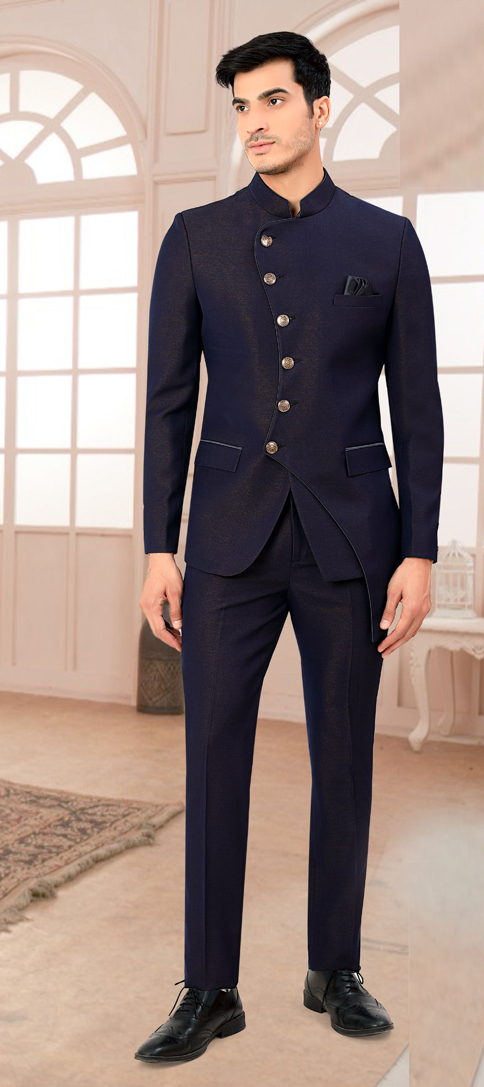 Blue color Rayon fabric Jodhpuri Suit : 1804422