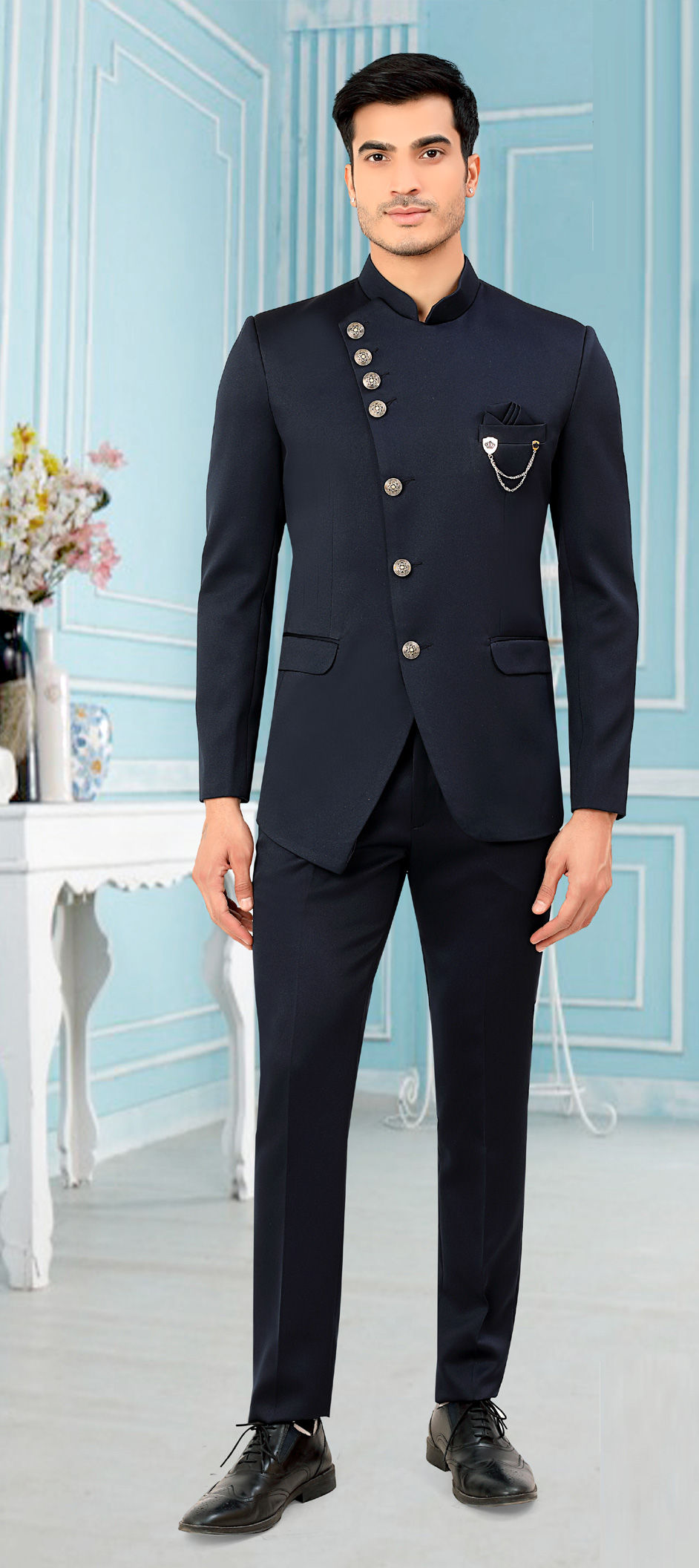Casual, Festive Blue color Rayon fabric Jodhpuri Suit : 1804427