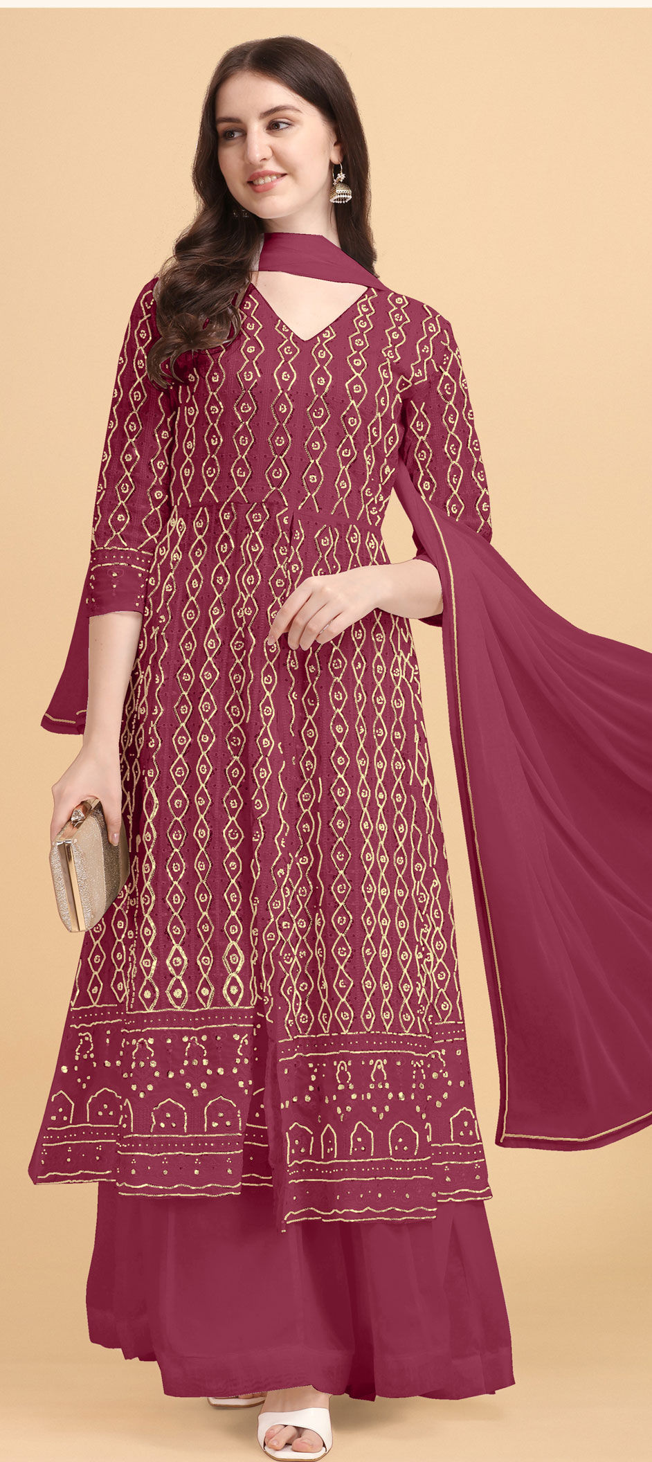 Festive, Party Wear Red and Maroon color Faux Georgette fabric Salwar Kameez  : 1806211