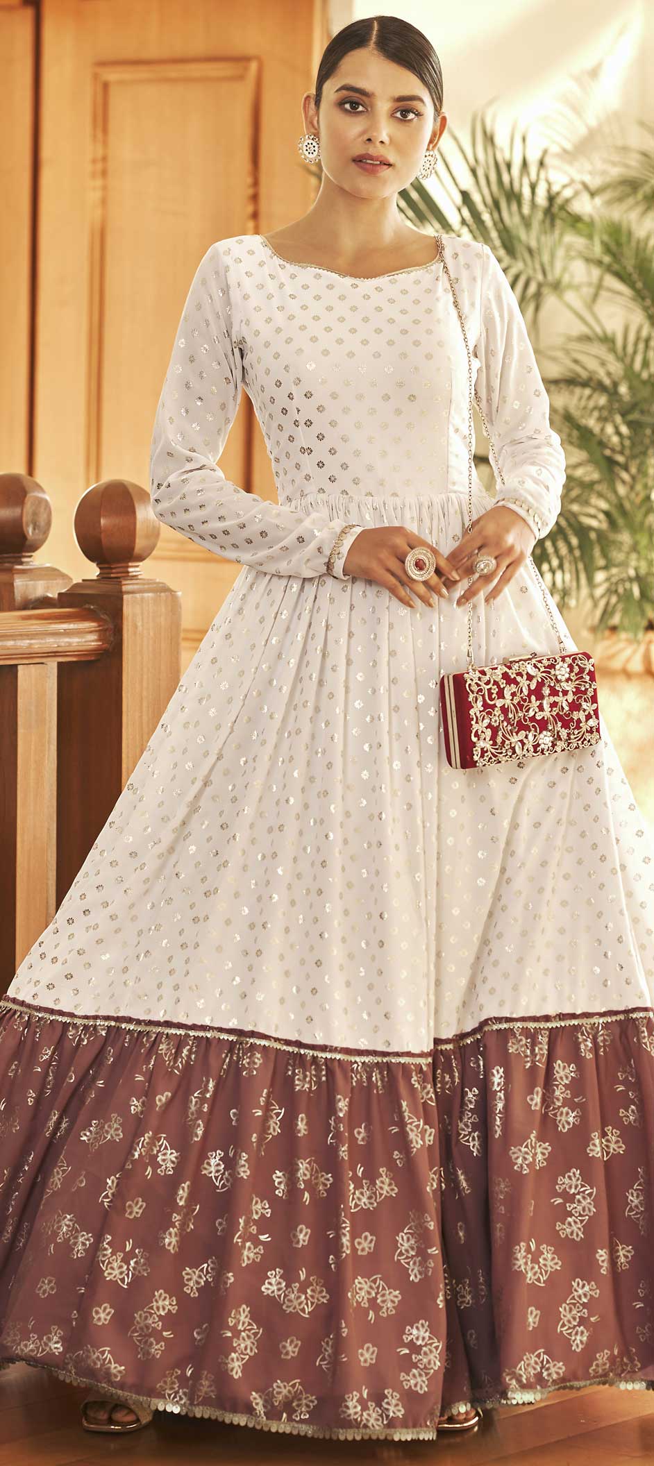 White Half Sleeve Party Gowns GACH069