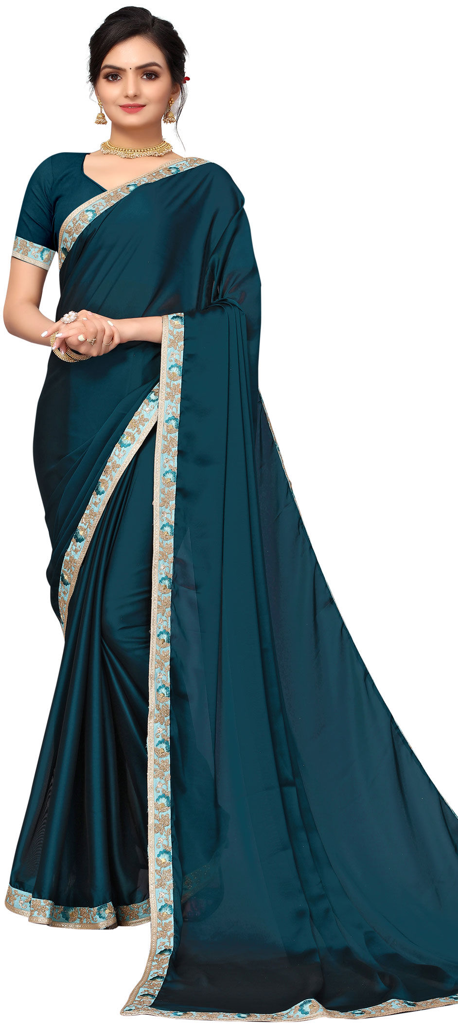 Party Wear Blue color fabric Saree 1808459