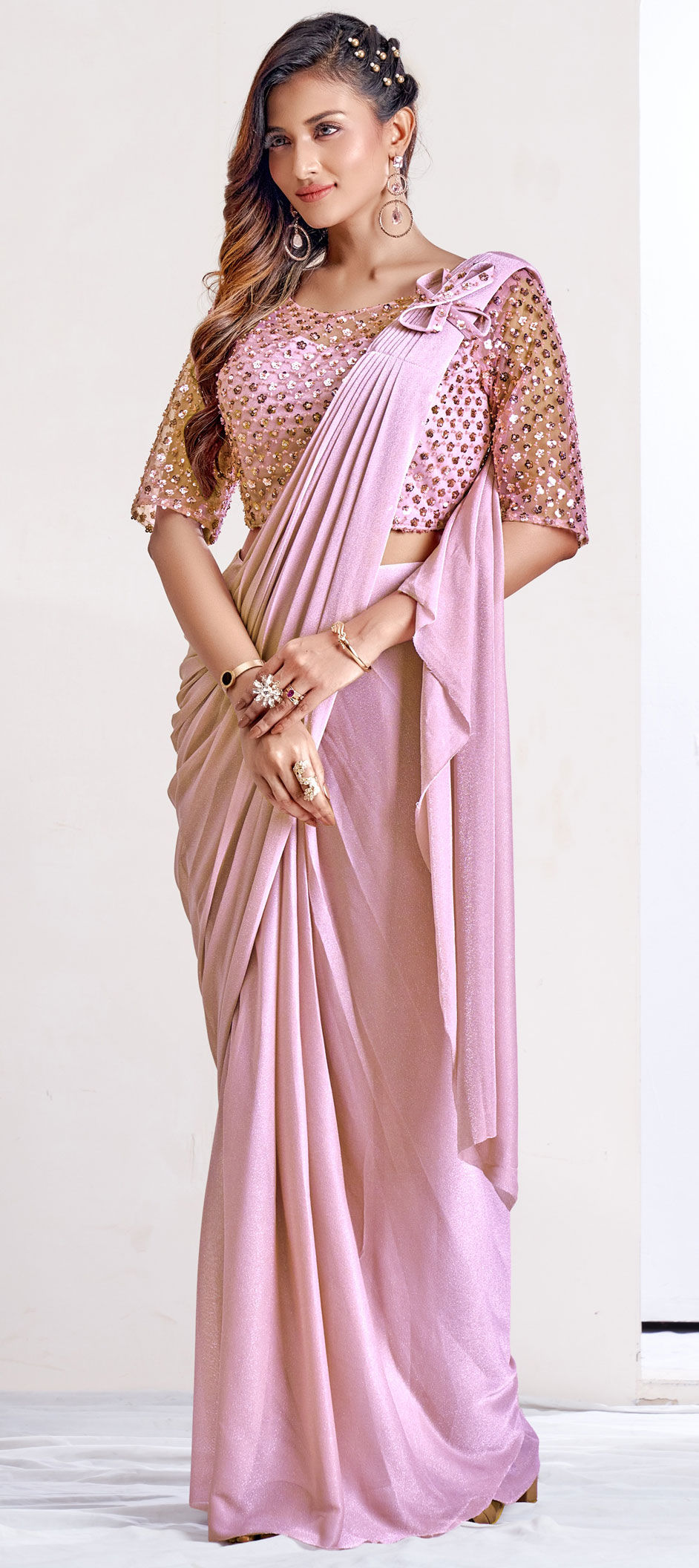 Lycra Party Wear Readymade Saree in Pink and Majenta With Embroidered Work  1780163 