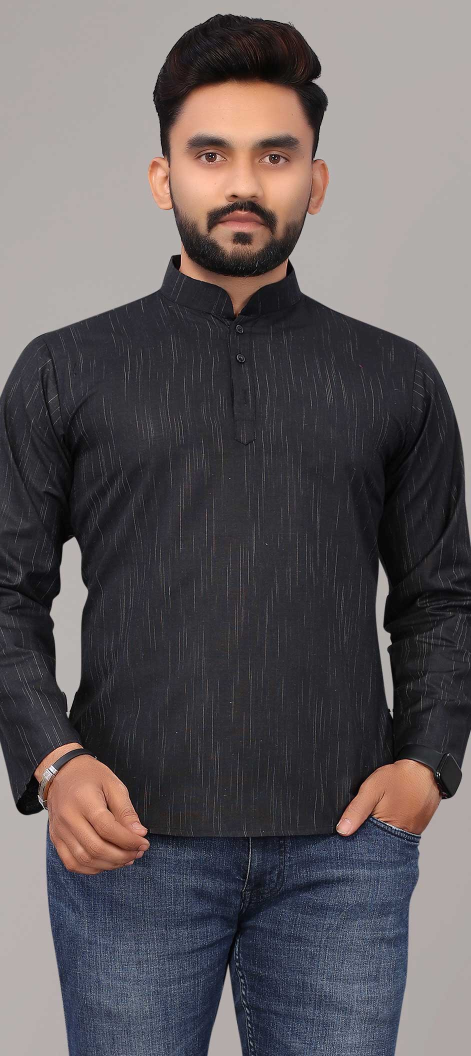 Black and Grey color Cotton fabric Kurta 1808595