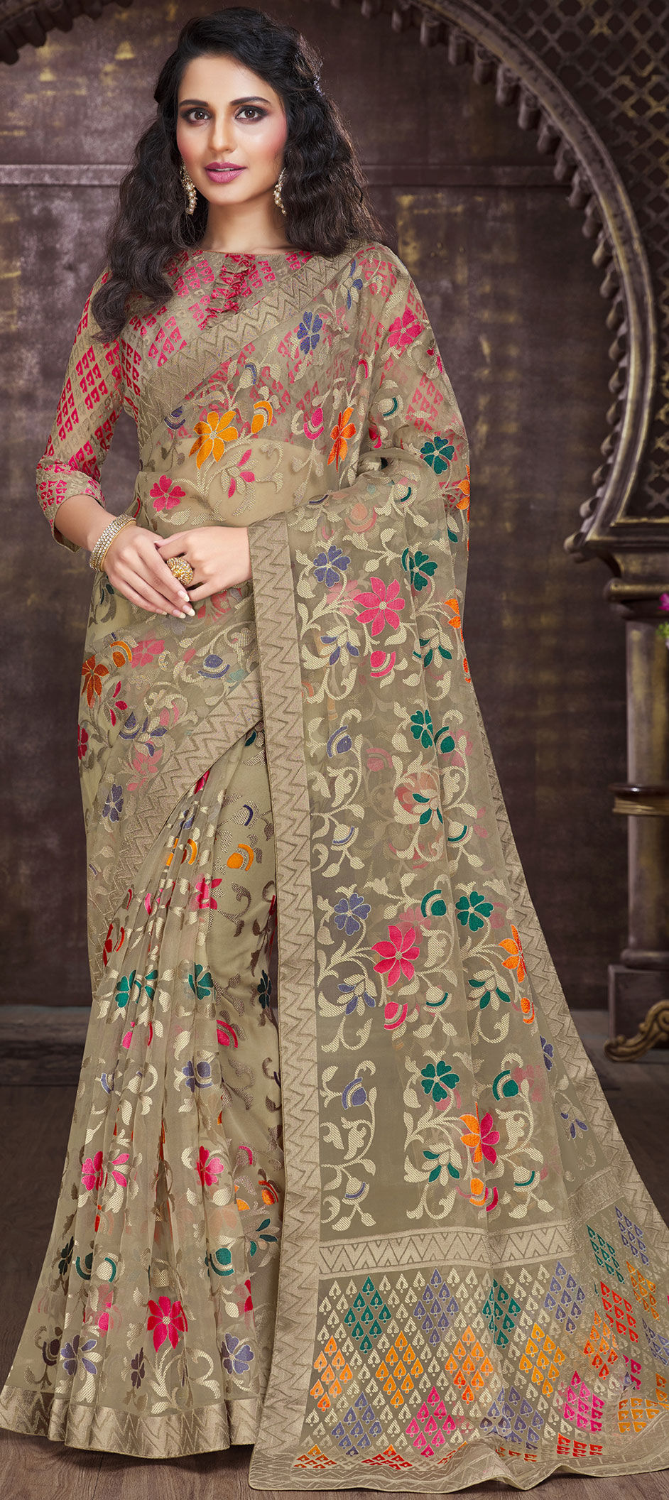 brasso saree with embroidered blouse – festive ethnic wear for women